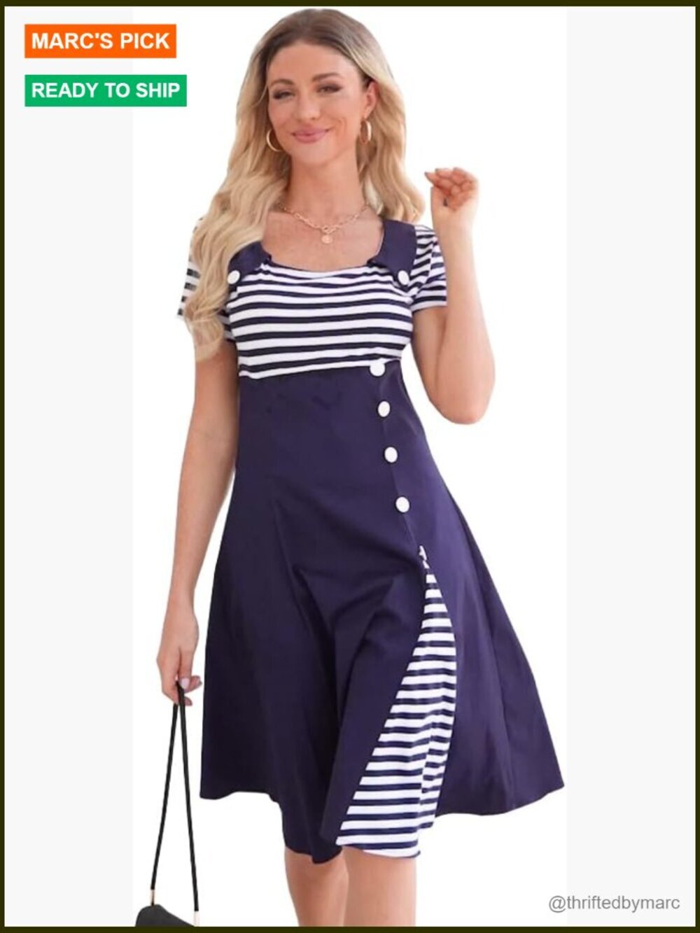 Women's Vintage Pin Up A-Line Striped Sailor Dress - Fit & Flare